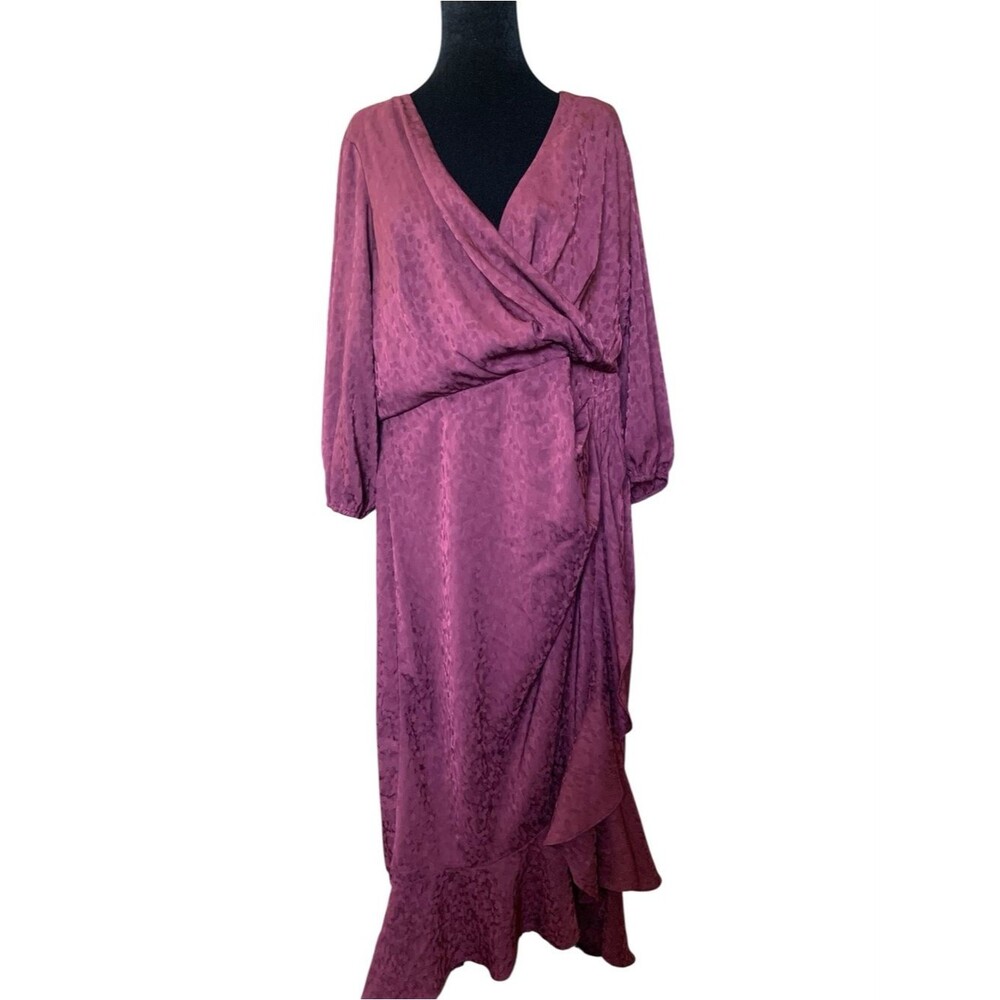 Lane Bryant Mauve Faux Wrap  Leopard Surplice Midi Maxi Dress Ruffle Hem 18